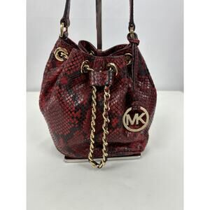 Michael Kors Frankie Crossbody Bag Red Black Snakeskin Print Small Pouch Bucket